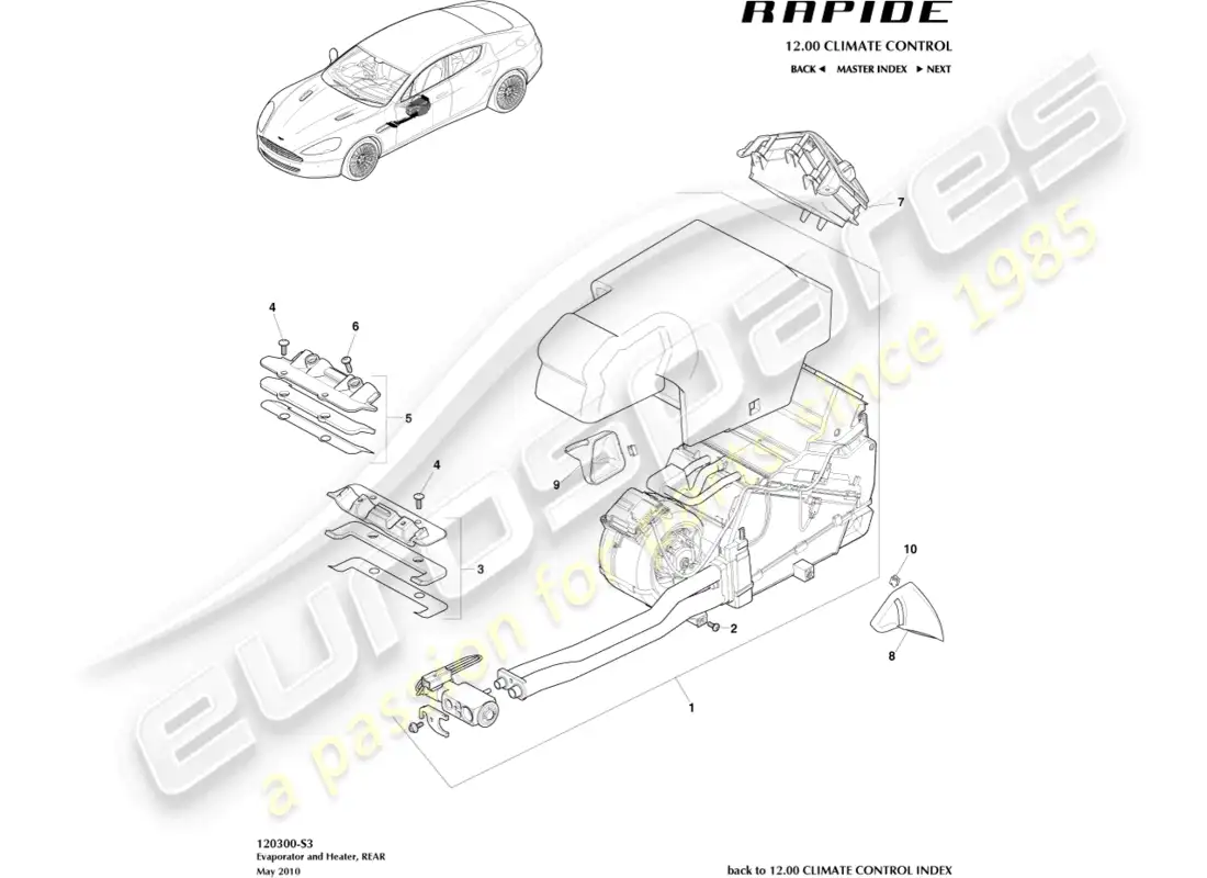 aston martin rapide (2012) unidad hvac, trasera diagrama de piezas