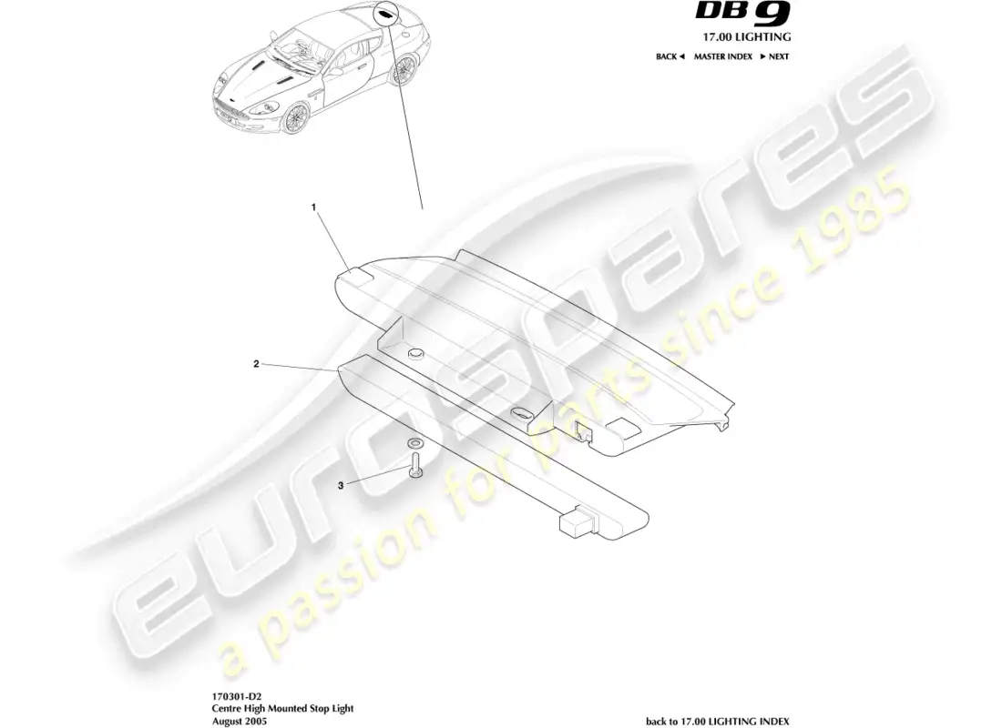aston martin db9 (2012) luz de freno montada en alto, diagrama de piezas del cupé