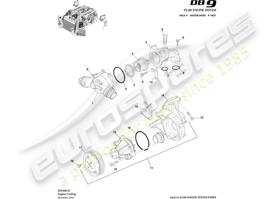 aston martin db9 (2006) refrigeración del motor diagrama de piezas