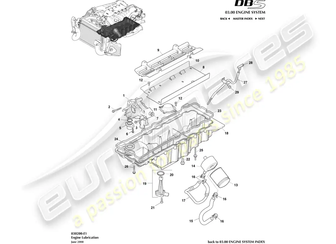 aston martin dbs (2014) diagrama de piezas de lubricación del motor