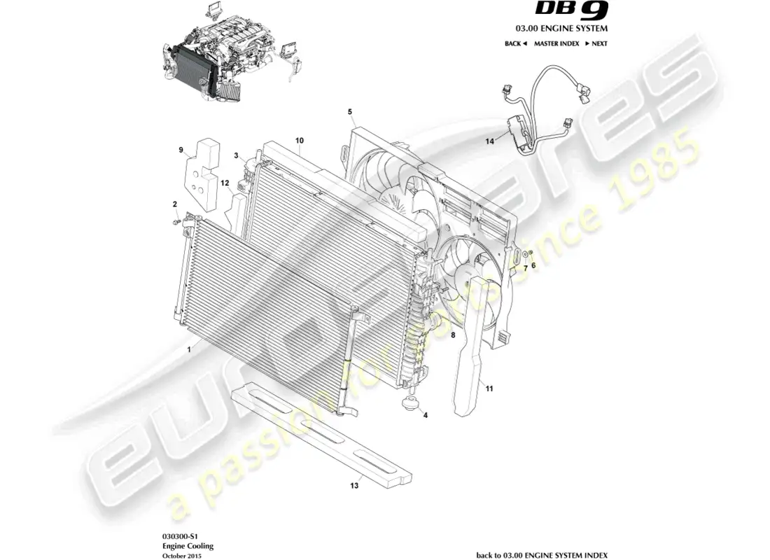 aston martin db9 (2006) enfriamiento del motor (ajuste de línea) diagrama de piezas