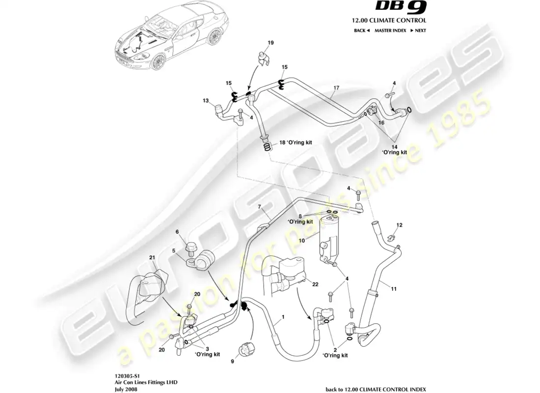 aston martin db9 (2012) air con line, lhd diagrama de piezas