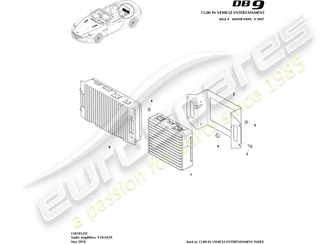 aston martin db9 (2012) amplificadores, diagrama de piezas de volante
