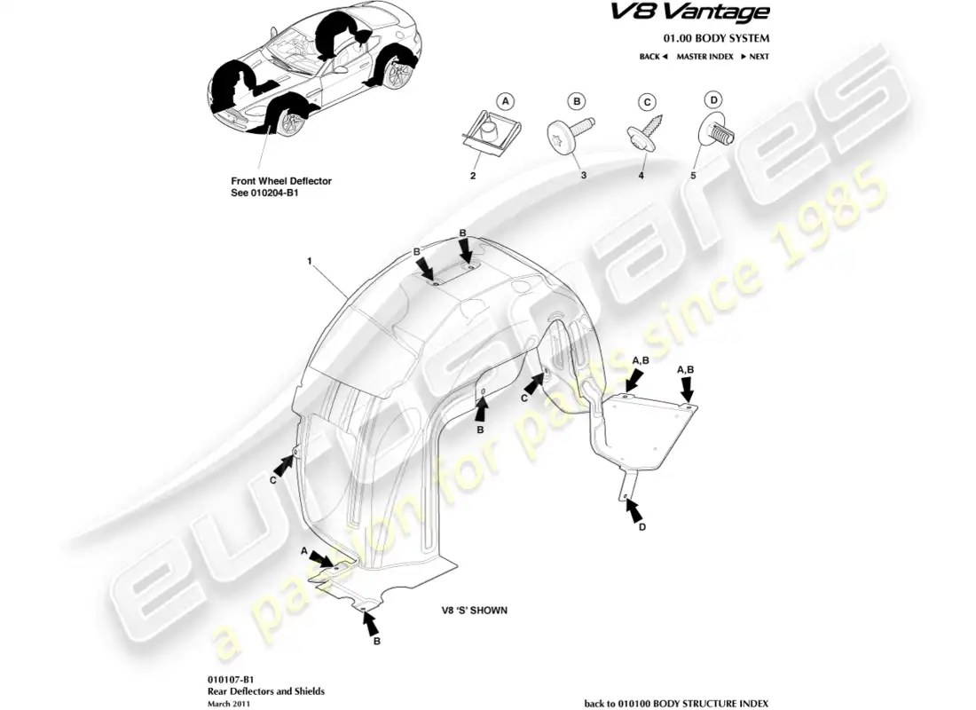aston martin v8 vantage (2008) diagrama de piezas de los pasos de rueda trasera