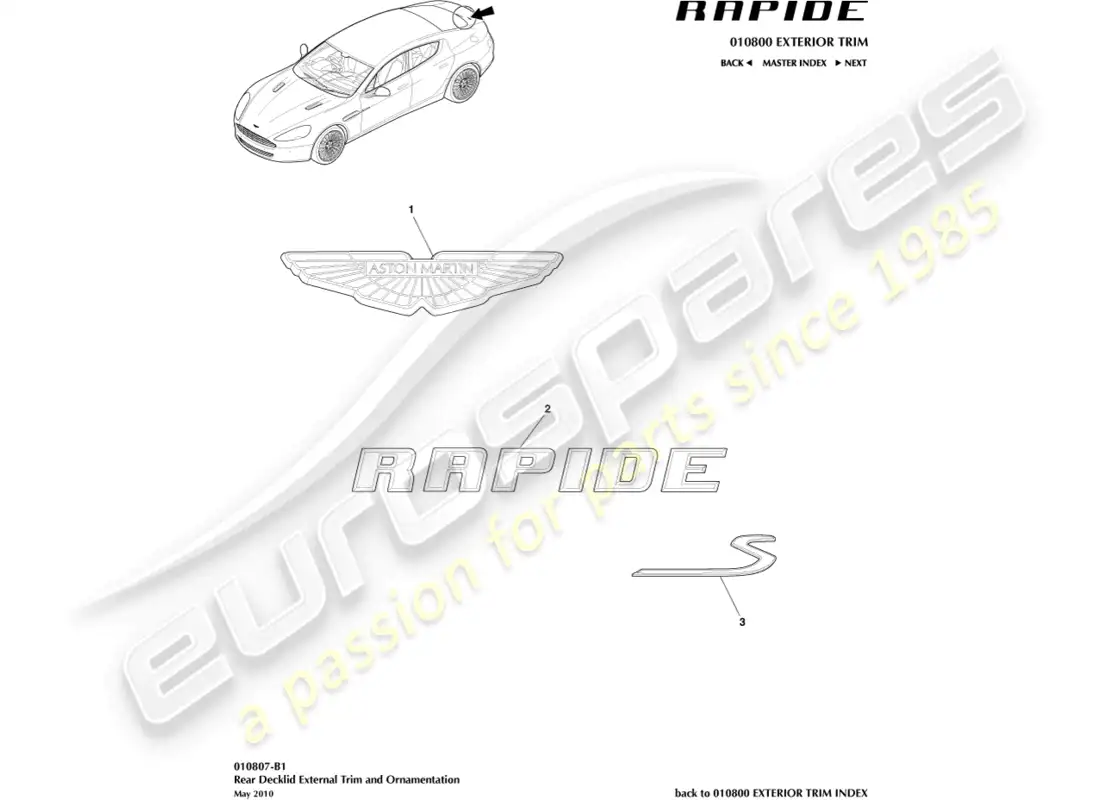 aston martin rapide (2018) diagrama de piezas de credenciales