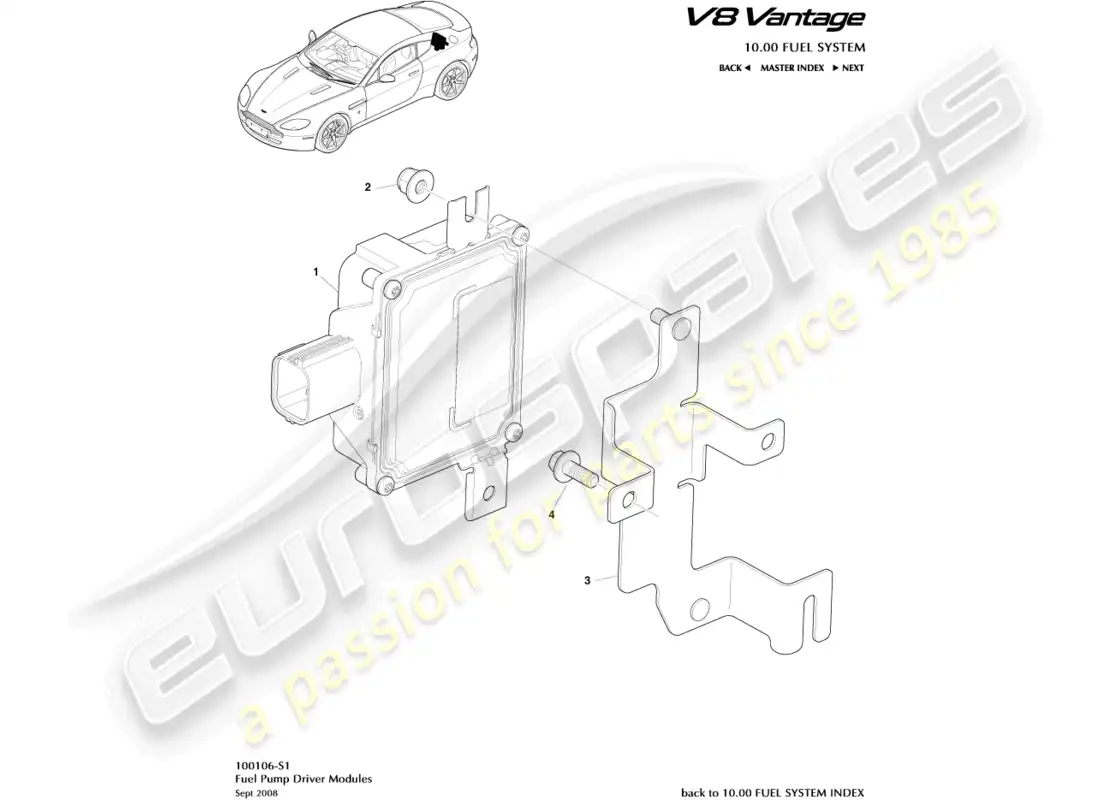aston martin v8 vantage (2008) diagrama de piezas de los módulos de bomba de combustible