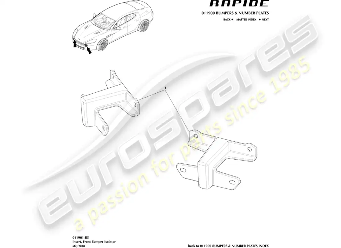 aston martin rapide (2017) inserto, aislador de parachoques delantero diagrama de piezas