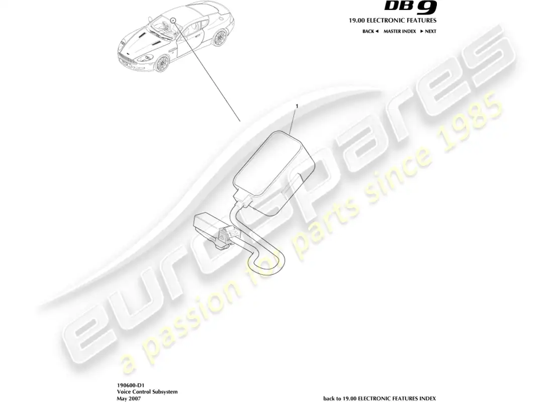 aston martin db9 (2009) subsistema de control de voz diagrama de piezas