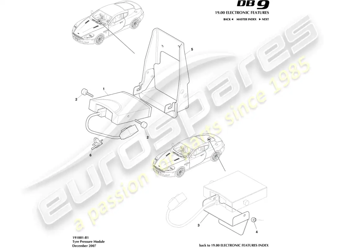 aston martin db9 (2012) módulo de presión de neumáticos diagrama de piezas