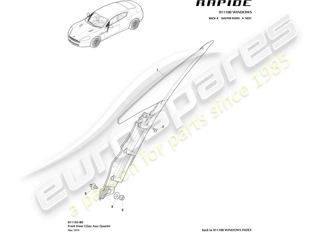 aston martin rapide (2014) cuarto de vidrio de la puerta principal diagrama de piezas