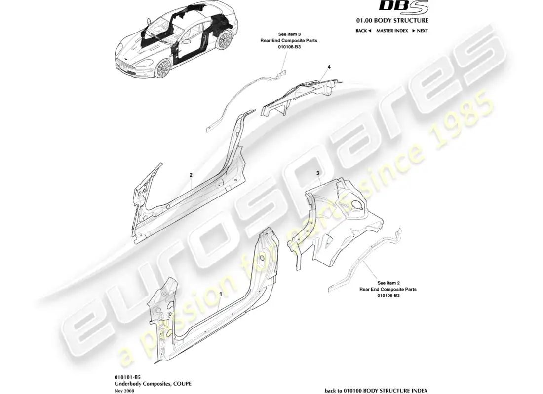 aston martin dbs (2014) compuestos para bajos, cupé diagrama de piezas