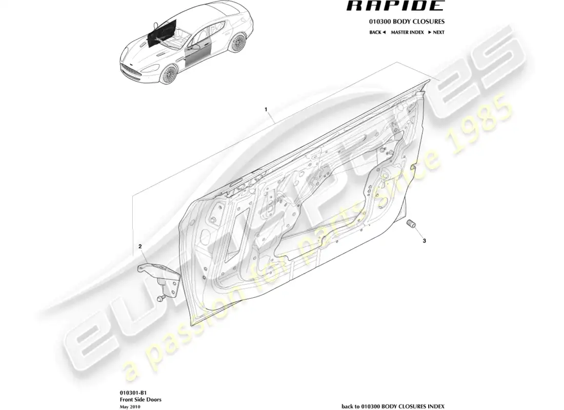 aston martin rapide (2011) montaje de la puerta principal diagrama de piezas
