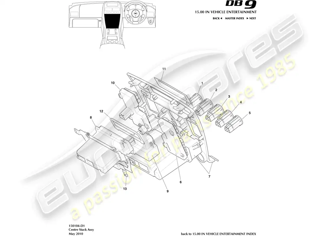 aston martin db9 (2012) diagrama de piezas de la consola central