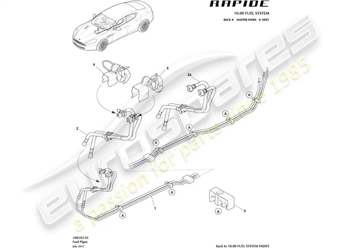 aston martin rapide (2011) distribución de combustible diagrama de piezas