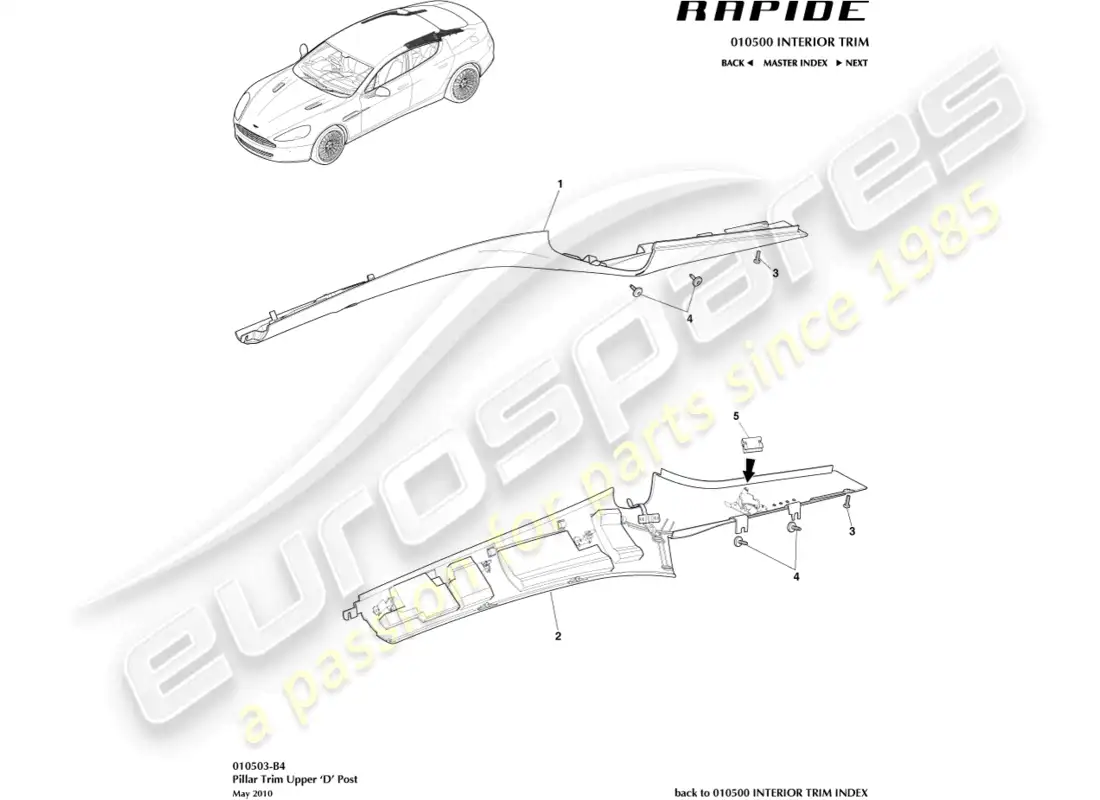 aston martin rapide (2011) ajuste del pilar d diagrama de piezas