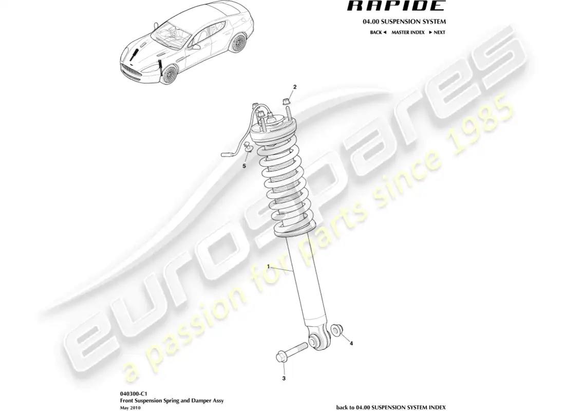 aston martin rapide (2014) diagrama de piezas del resorte delantero y el amortiguador
