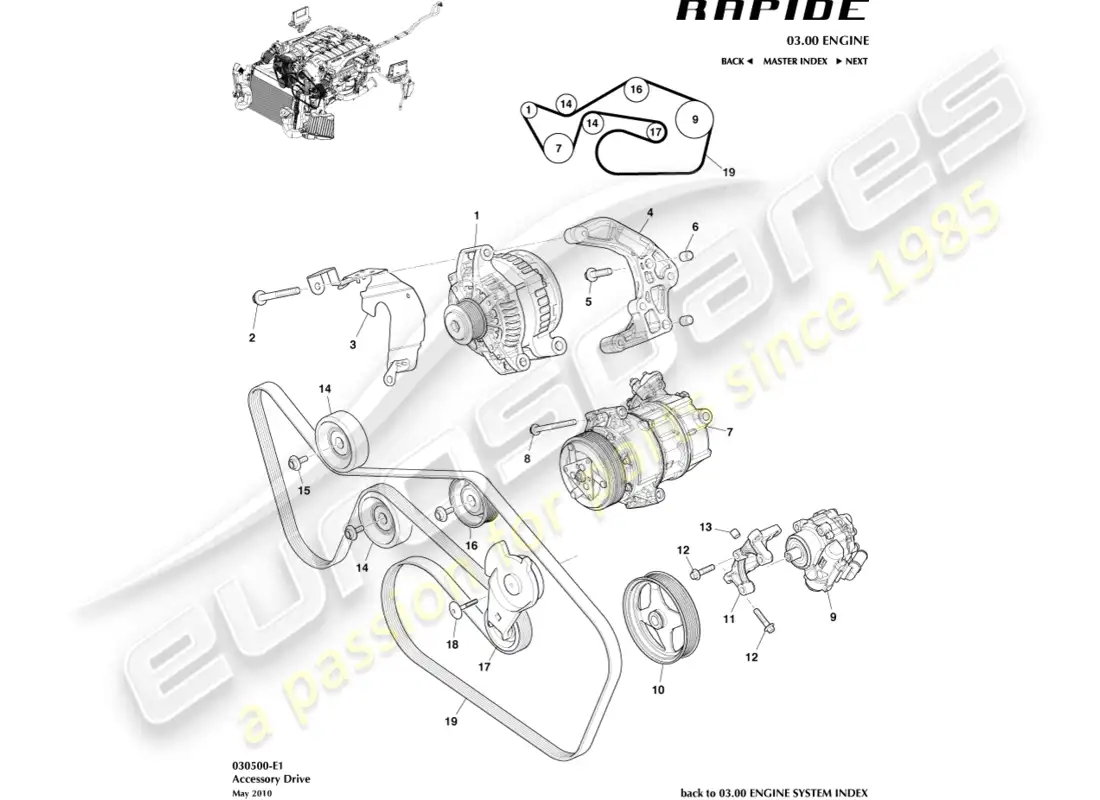aston martin rapide (2010) unidad accesoria diagrama de piezas