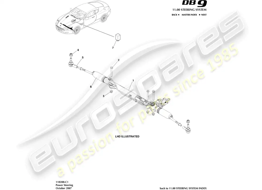 aston martin db9 (2012) dirección asistida diagrama de piezas
