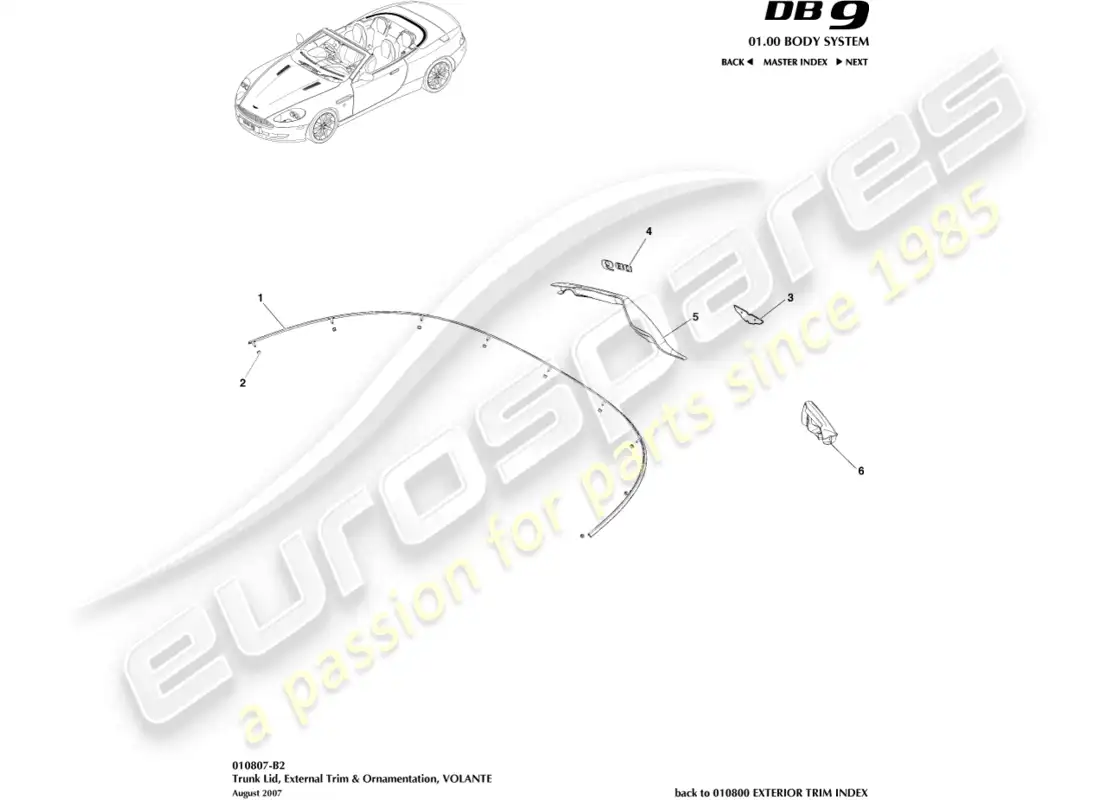aston martin db9 (2012) embellecedor de tapa de maletero, volante diagrama de piezas