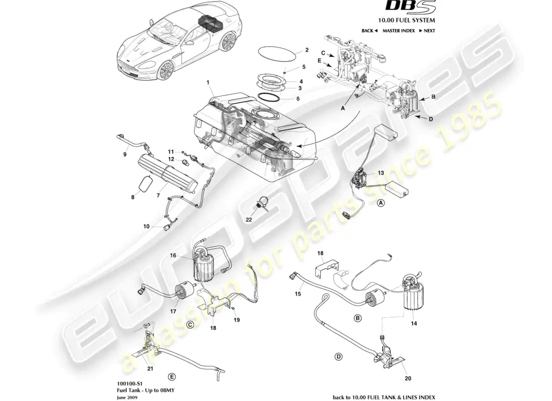 aston martin dbs (2013) conjunto del tanque de combustible, a 08my diagrama de piezas