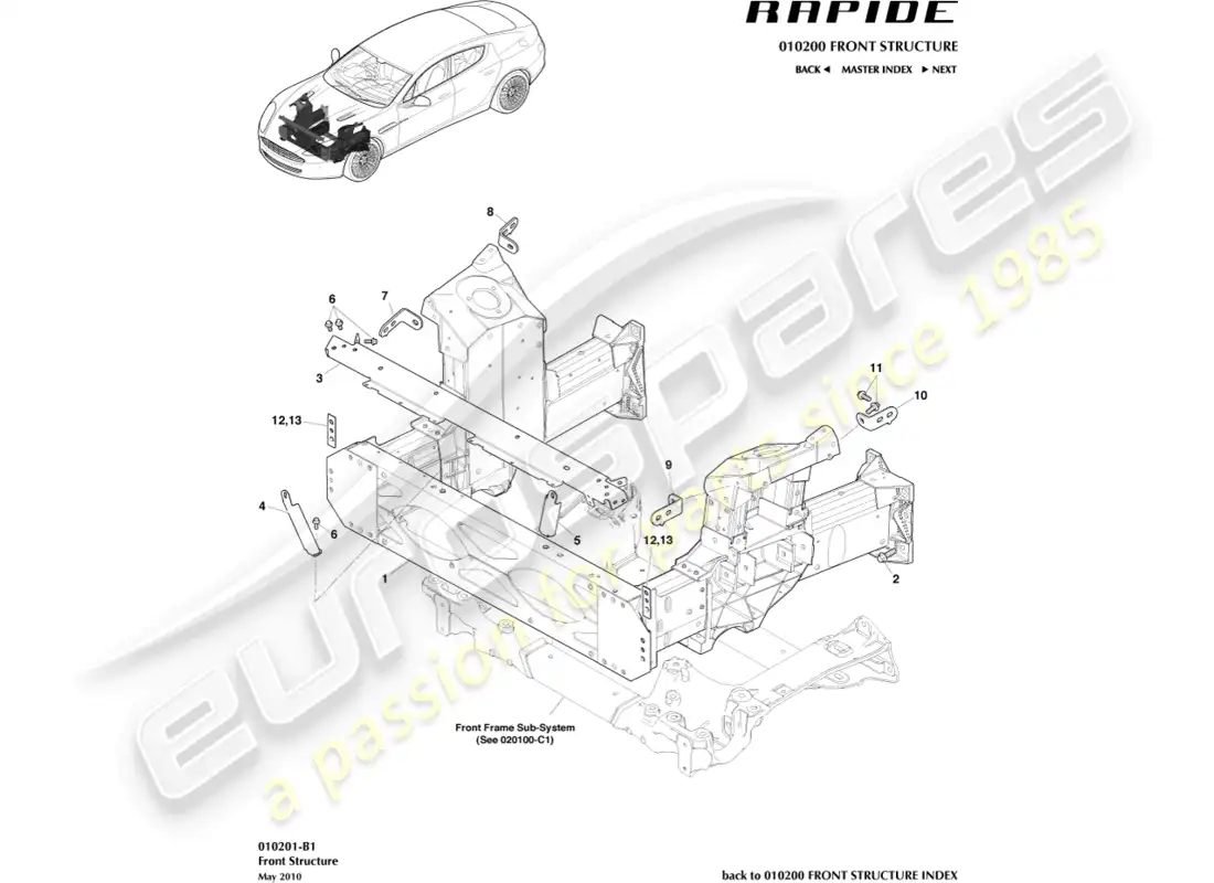 aston martin rapide (2016) estructura frontal diagrama de piezas