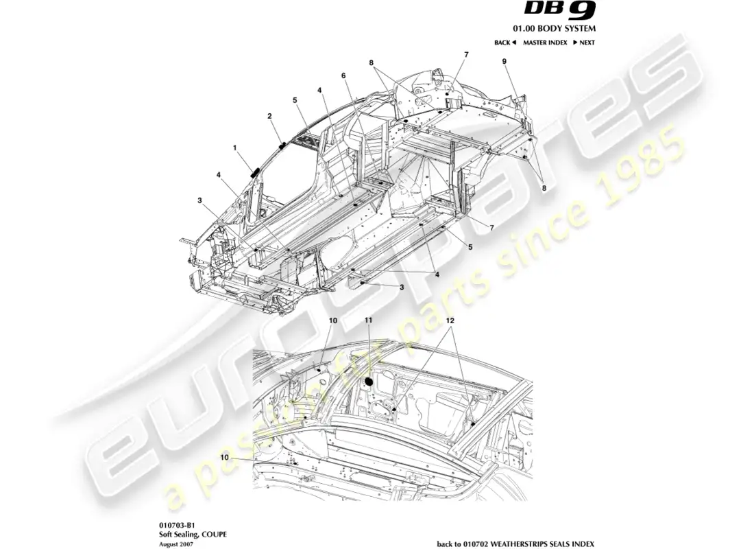 aston martin db9 (2004) soft sealing, coupe diagrama de piezas