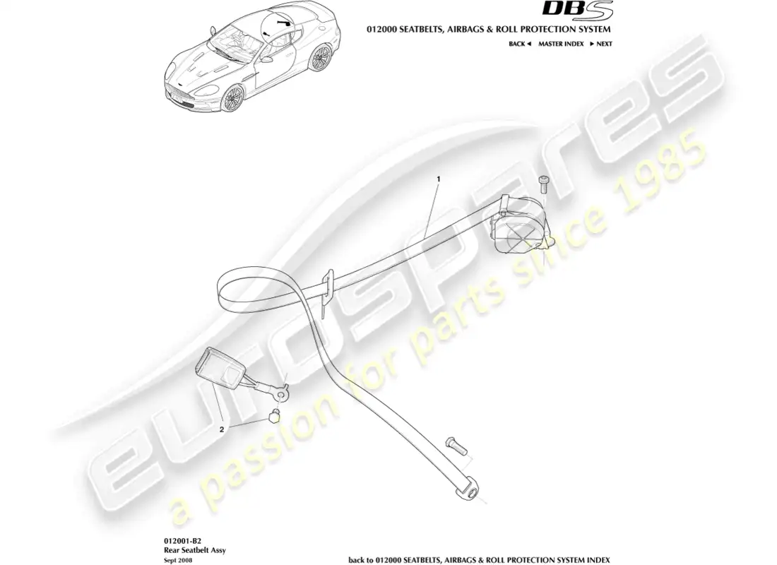 aston martin dbs (2014) cinturones de seguridad traseros diagrama de piezas