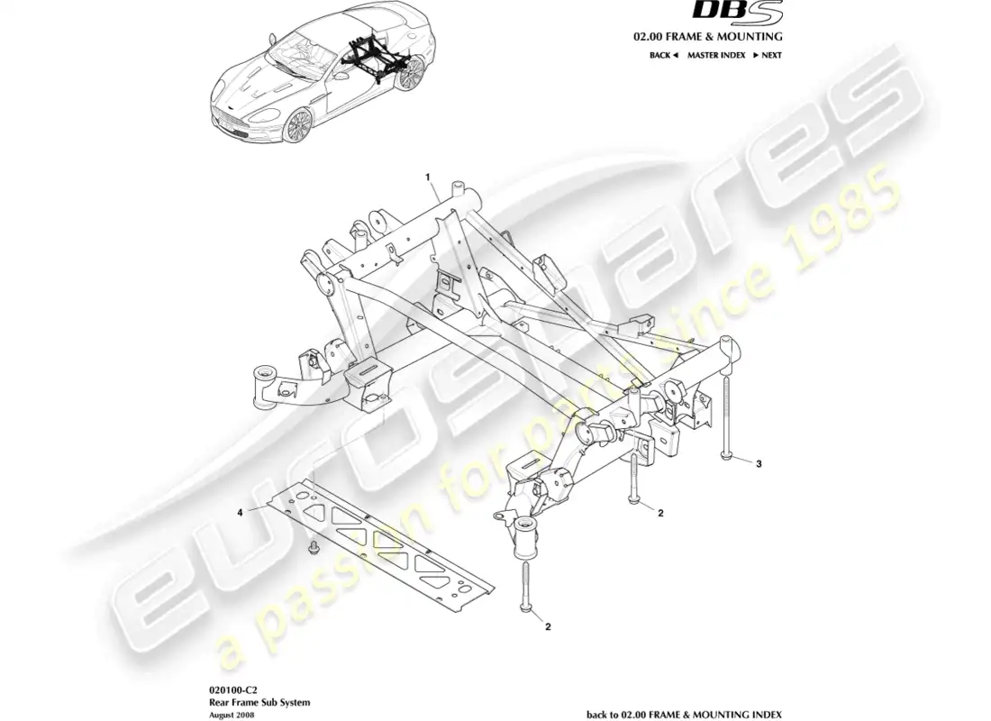aston martin dbs (2014) subchasis trasero diagrama de piezas