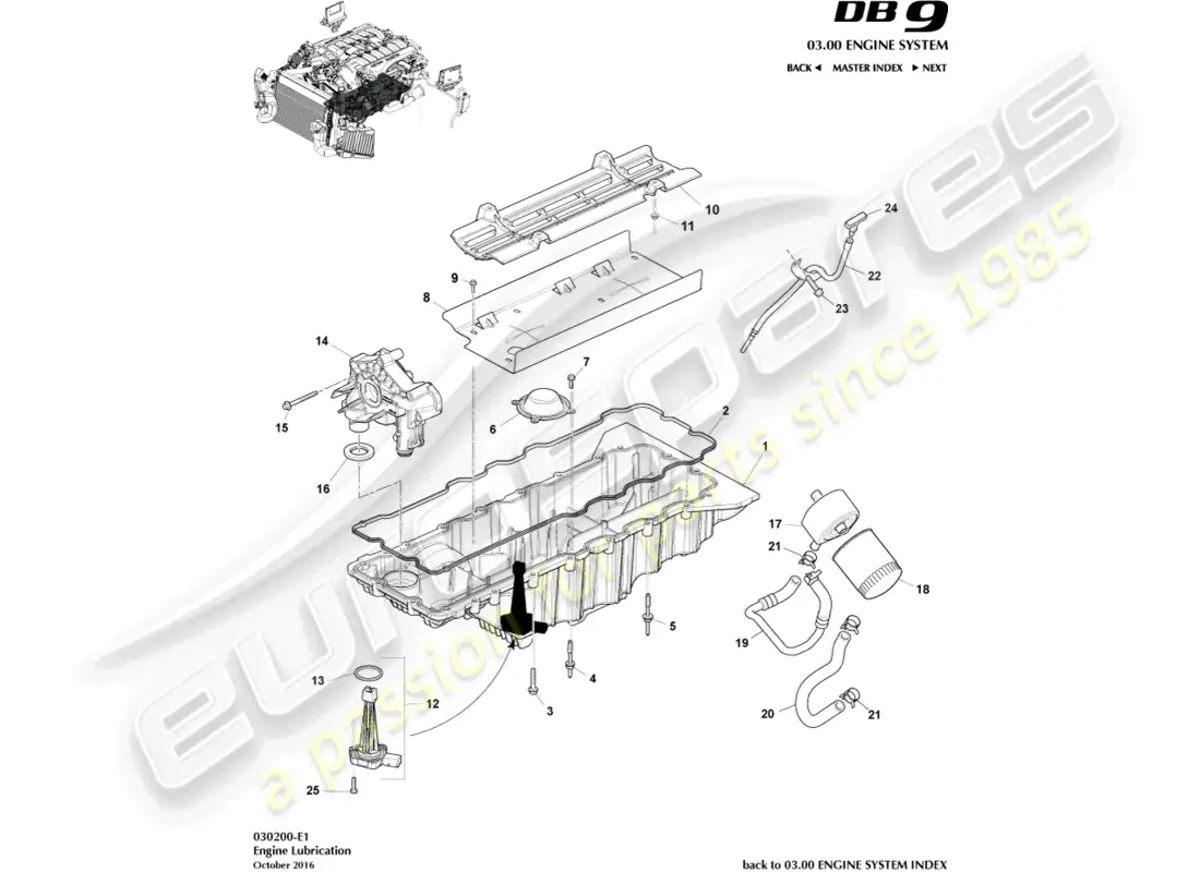 aston martin db9 (2006) lubricación del motor diagrama de piezas