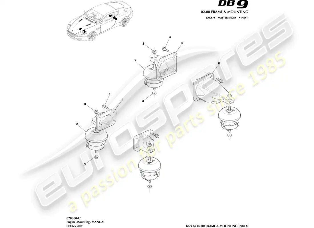 aston martin db9 (2010) engine mountings, manual diagrama de piezas