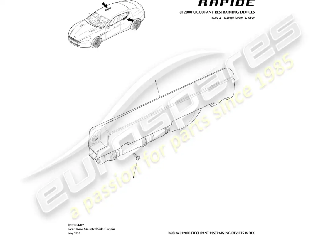 aston martin rapide (2019) airbag de cortina lateral trasero diagrama de piezas