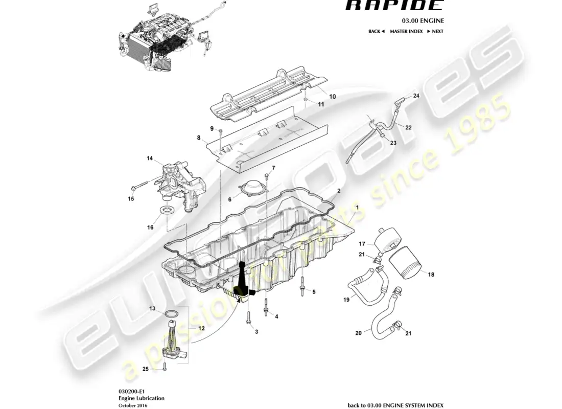 aston martin rapide (2019) lubricación del motor diagrama de piezas