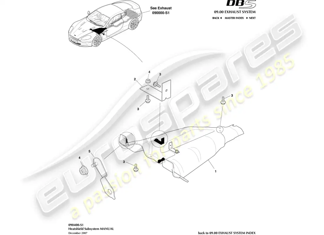 aston martin dbs (2013) subsistema de escudo térmico diagrama de piezas