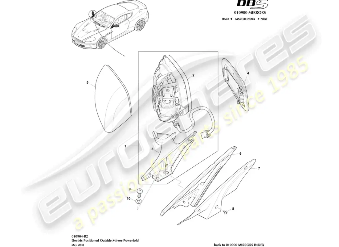 aston martin dbs (2011) espejos retrovisores exteriores diagrama de piezas