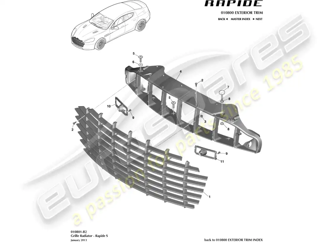 aston martin rapide (2014) rejilla de radiador, s diagrama de piezas