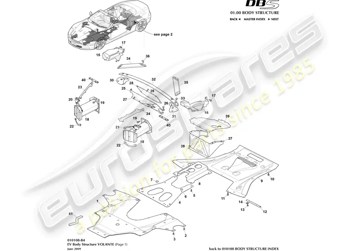 aston martin dbs (2013) estructura del vehículo eléctrico, volante, página 1 diagrama de piezas
