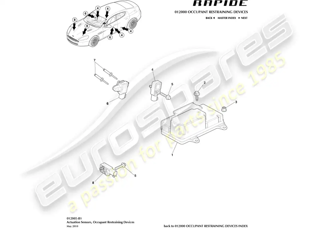 aston martin rapide (2011) sensores de actuación diagrama de piezas