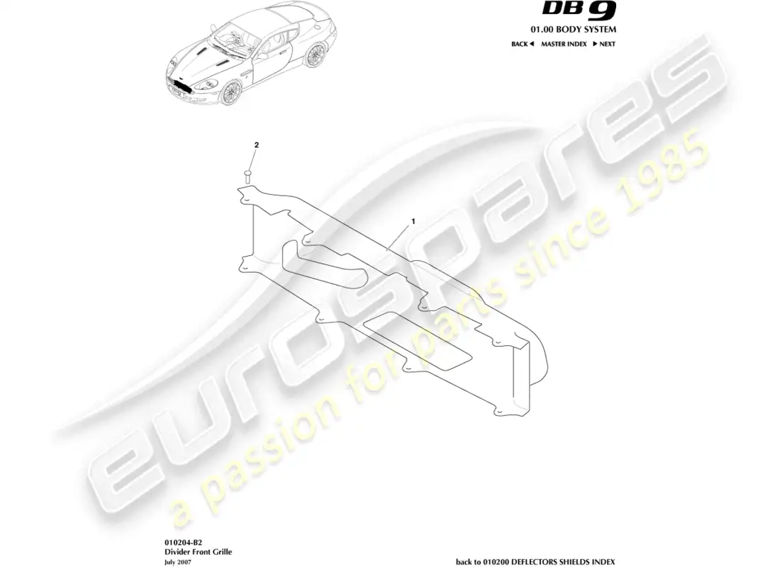 aston martin db9 (2004) divider, front grille diagrama de piezas