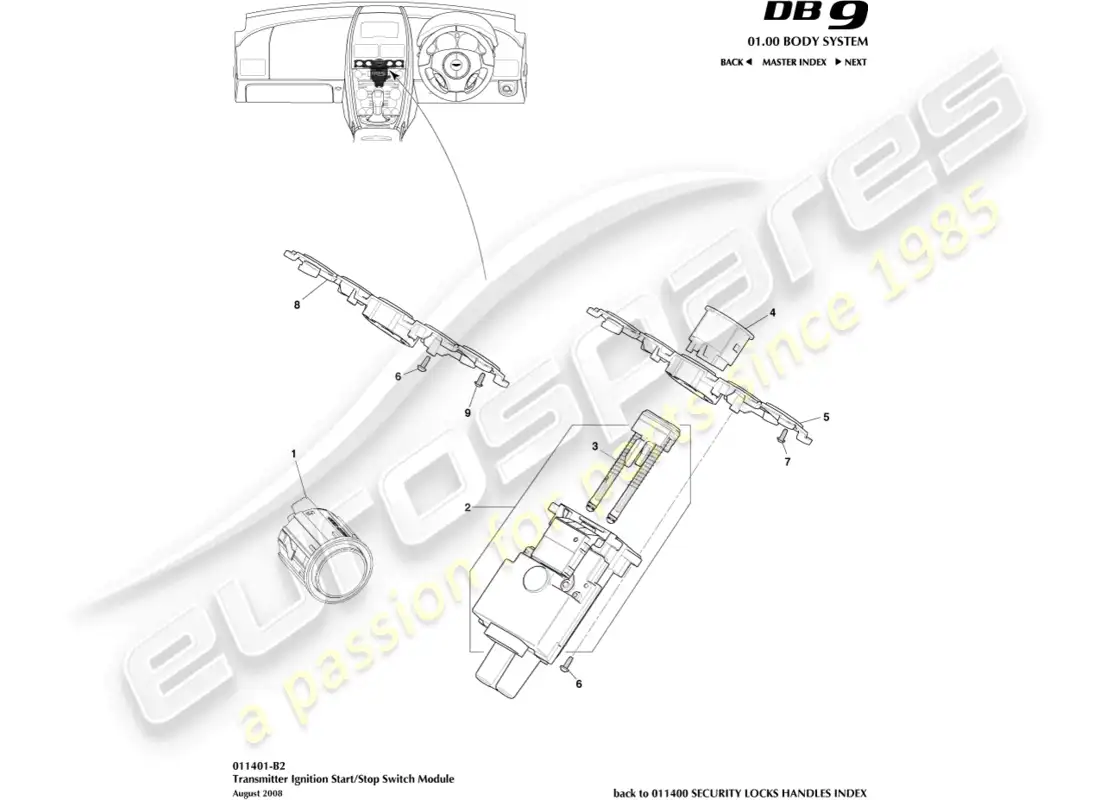 aston martin db9 (2012) módulo de inicio/parada diagrama de piezas