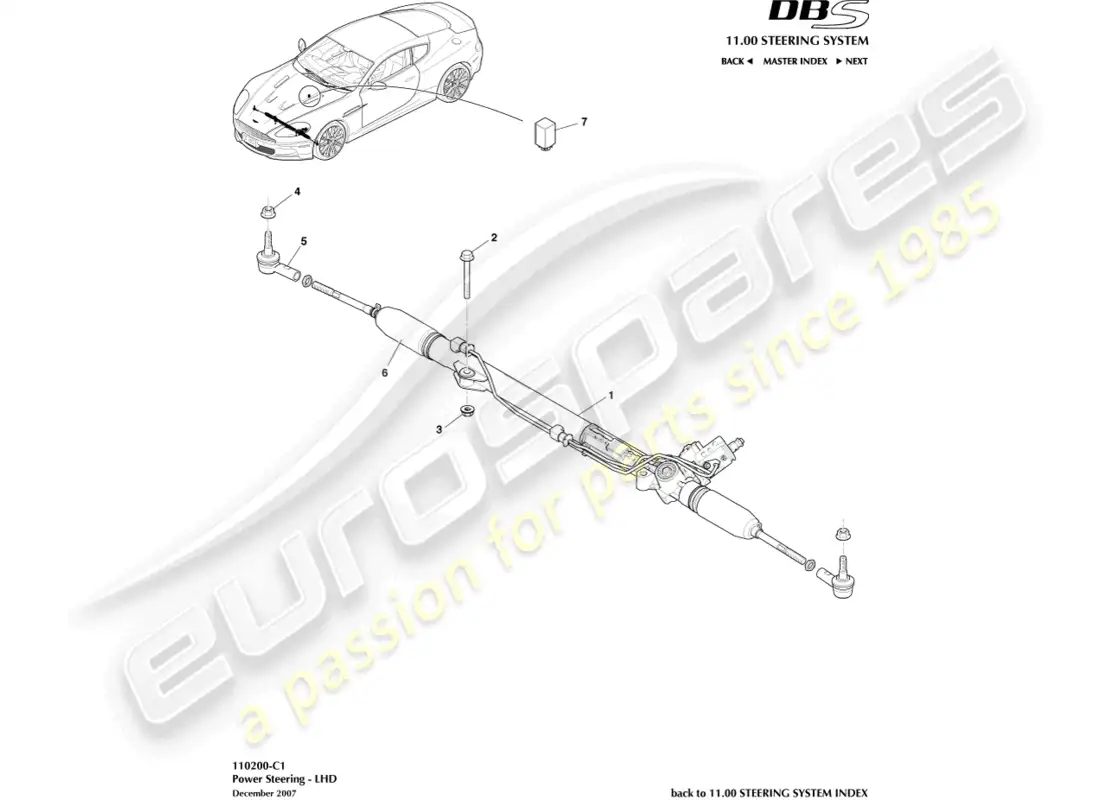 aston martin dbs (2014) dirección asistida, volante a la izquierda diagrama de piezas