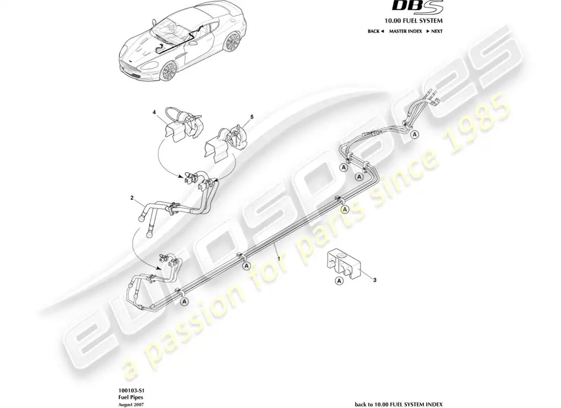 aston martin dbs (2013) tuberías de combustible diagrama de piezas