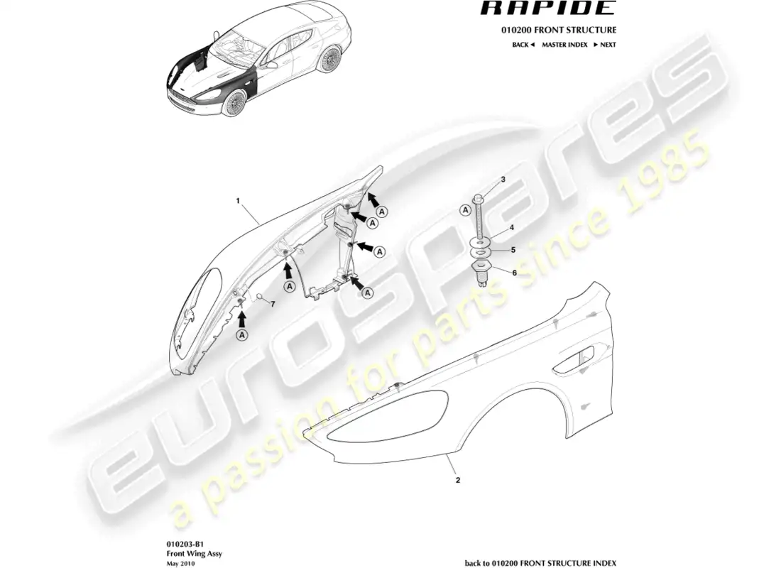 aston martin rapide (2016) alas delanteras diagrama de piezas