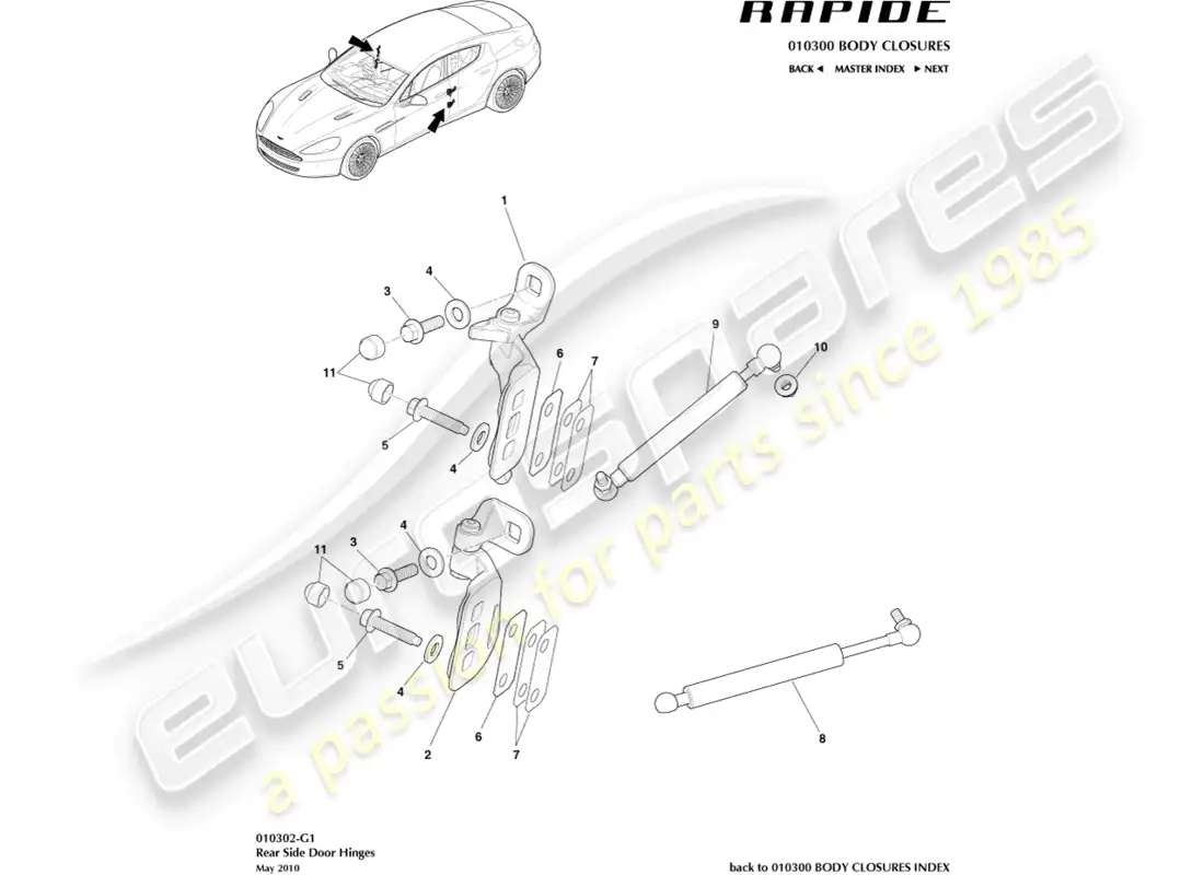 aston martin rapide (2014) diagrama de piezas del conjunto de bisagra de puerta trasera