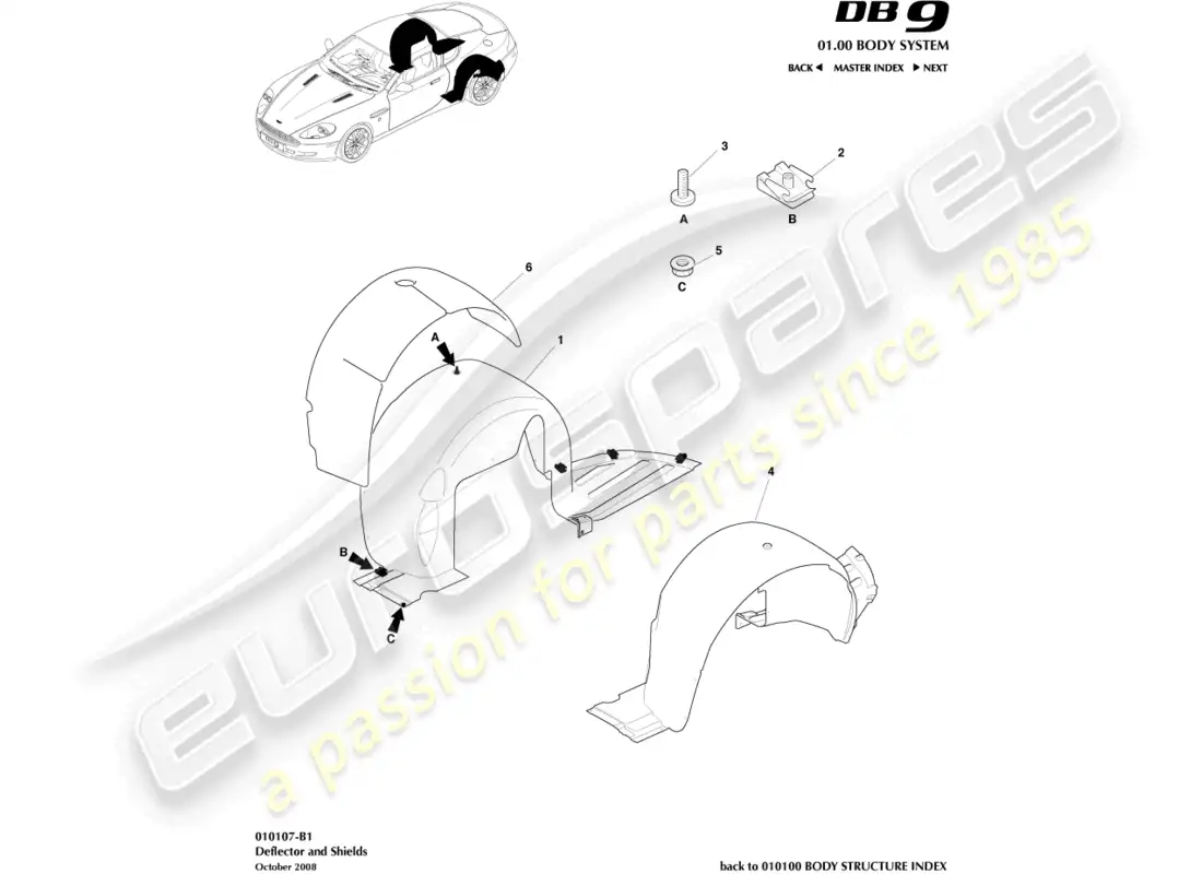 aston martin db9 (2009) pasos de rueda trasera diagrama de piezas