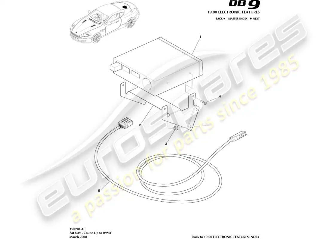 aston martin db9 (2009) navegador por satélite, cupé, hasta 09my diagrama de piezas