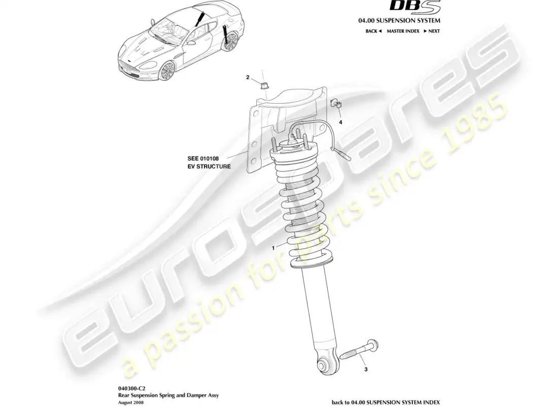 aston martin dbs (2007) muelle trasero y amortiguador diagrama de piezas