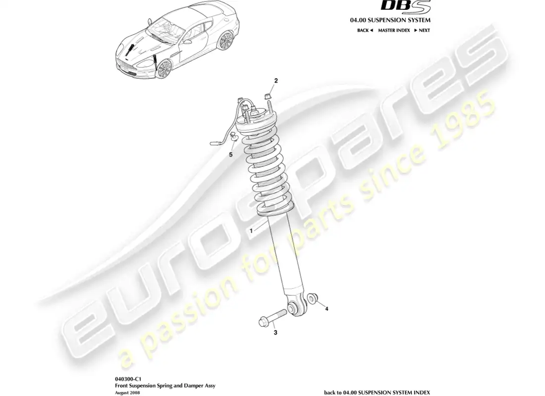 aston martin dbs (2009) resorte delantero y amortiguador diagrama de piezas