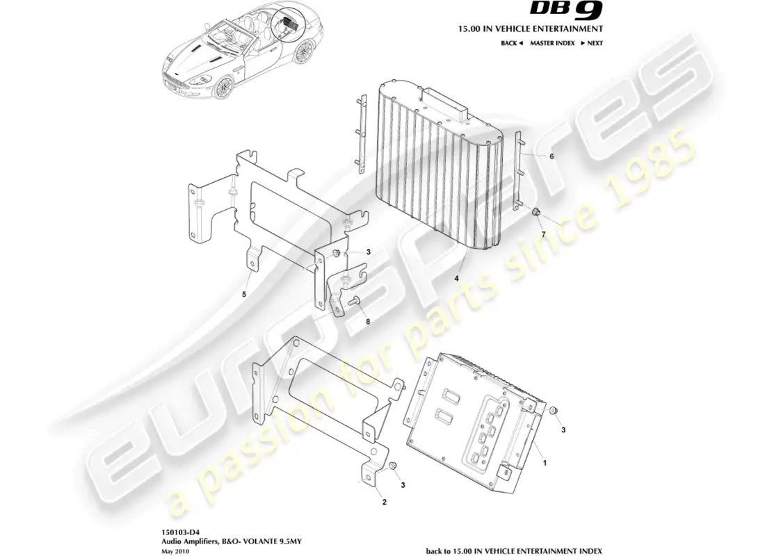 aston martin db9 (2012) amplificadores premium, diagrama de piezas volante