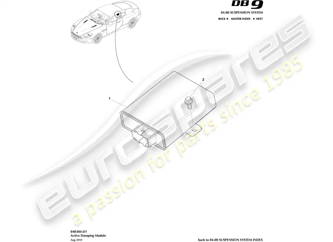 aston martin db9 (2008) módulo de amortiguación activa diagrama de piezas
