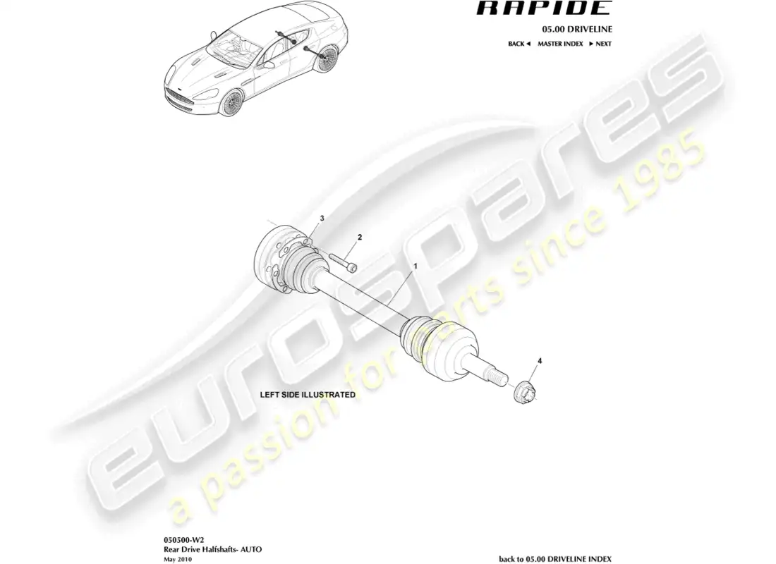 aston martin rapide (2016) diagrama de piezas del conjunto del semieje trasero